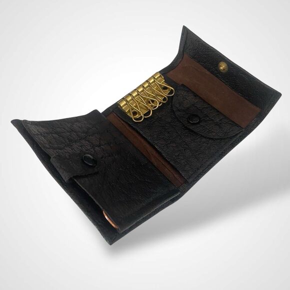 Justin Rhino Water Buffalo Key Holder Wallet Brown Leather Vintage Handmade - Picture 4 of 12